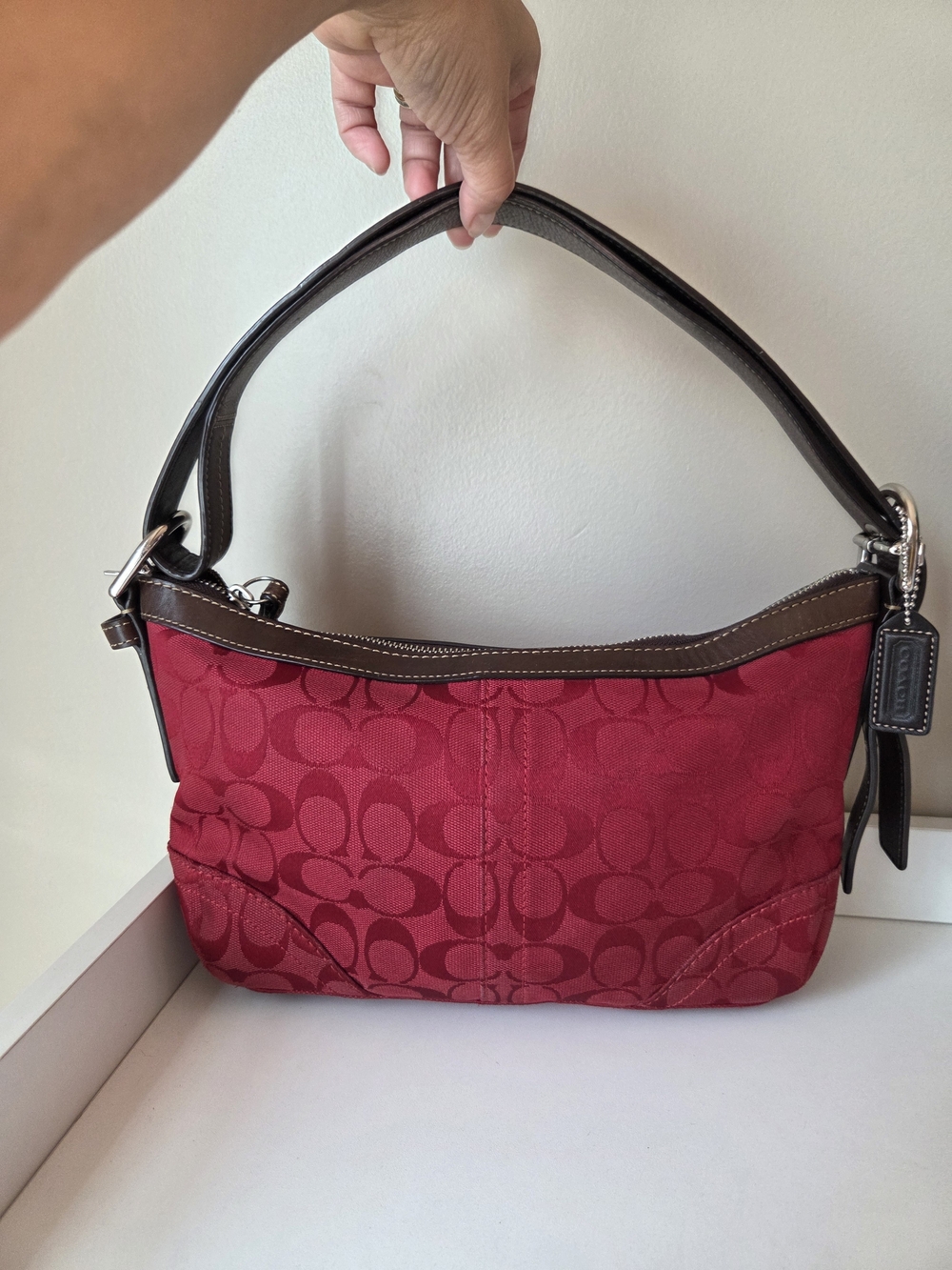 VintageCoach Red Signature Jacquard Hobo Bag